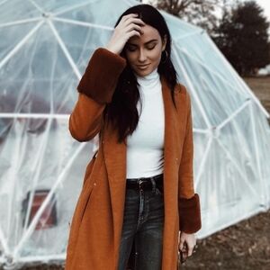 Lulu's Cozy Comfy Orange Teddy Jacket with Brown Faux  Fur Cuffs